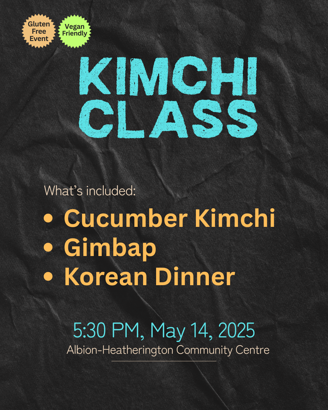 Korean Cooking Class - Kimchi Making, Gimbap & Korean Dinner - May 14, 2025